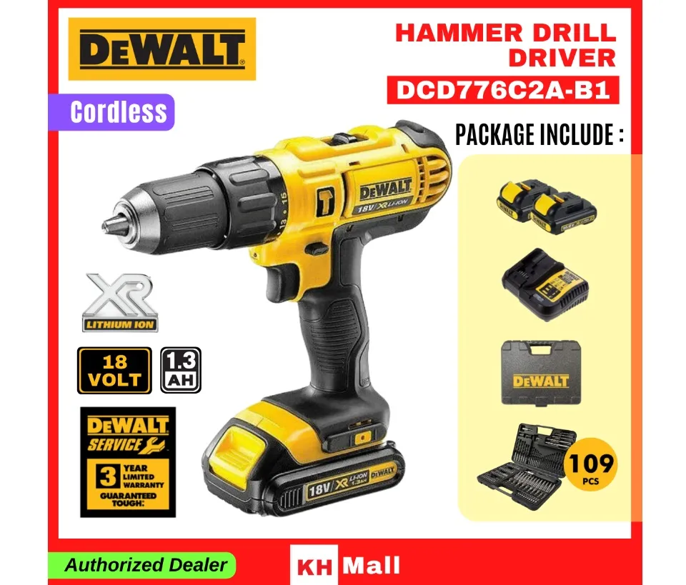 DEWALT DCD776C2A B1 18V Cordless Hammer Drill Driver With 109pcs