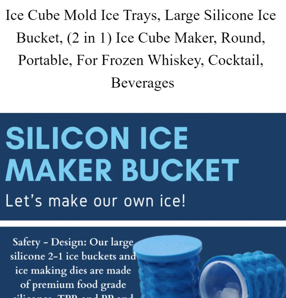 Vency Ice Cube Mold Ice Trays Large Silicone Ice Bucket, (2 in 1, Dark Blue)