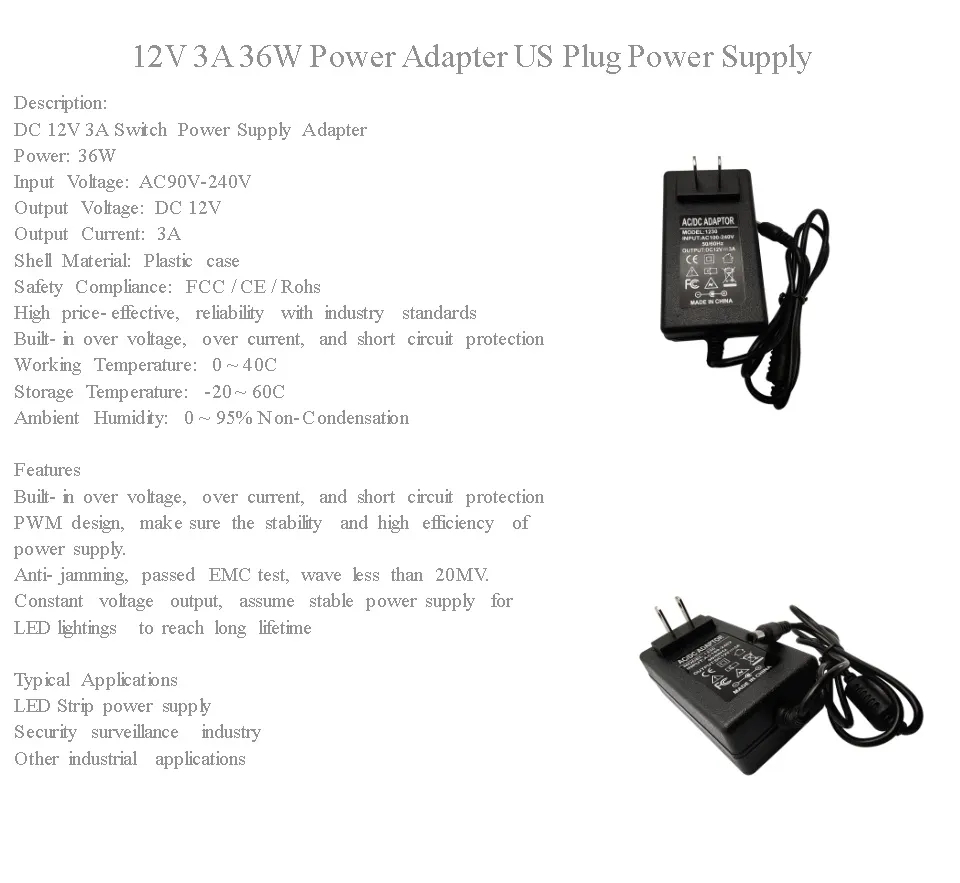 12V 3A 36W Power Adapter US Plug Power Supply 220V 230V AC Input DC Output  For Led Light Strips or CCTV TV radio modem laptop arduino wifi vendo  coinslot bill acceptor true rated high power tech circuit techcircuit |  Lazada PH