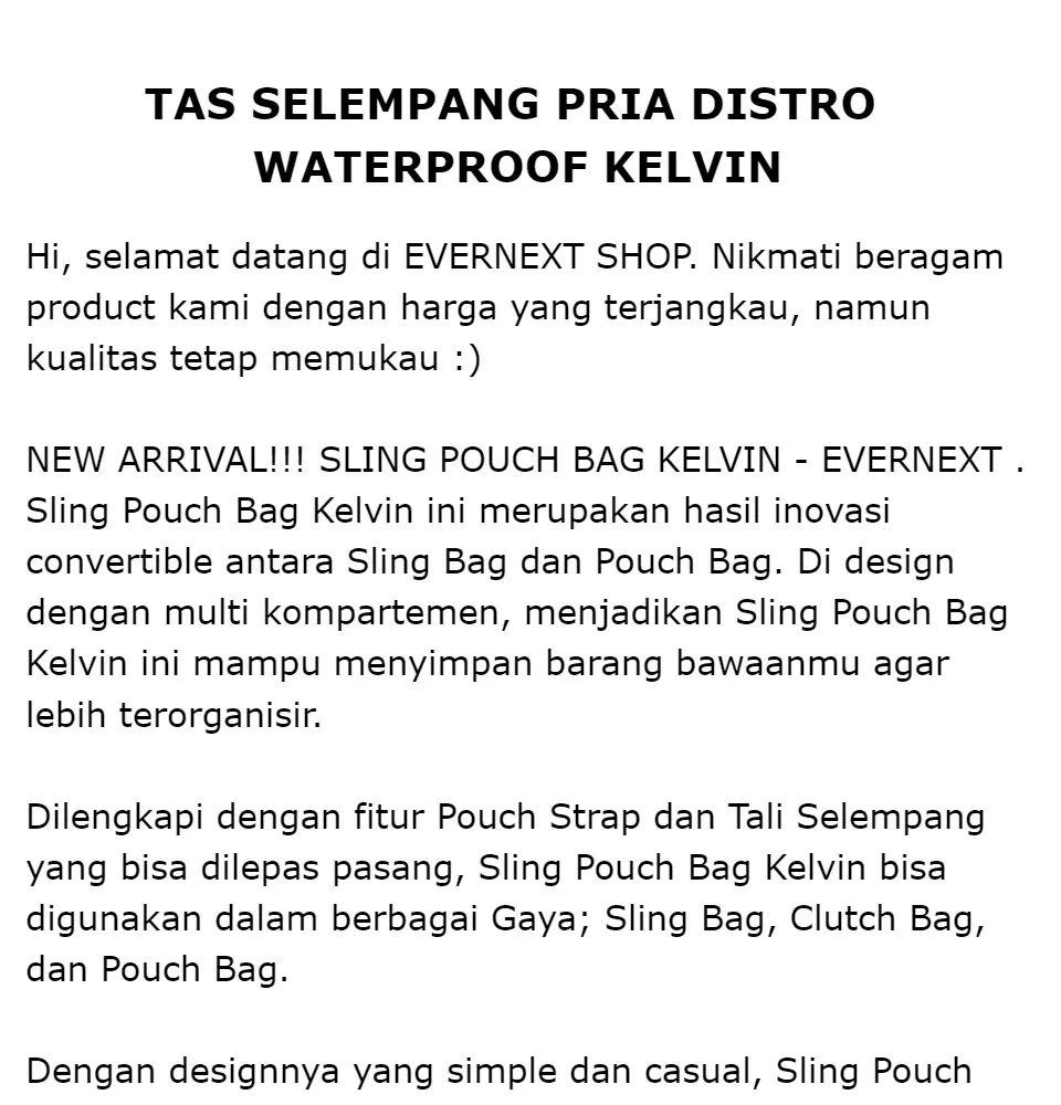 Tas Selempang Pria Anti Air Sling Bag Kelvin Waterproof