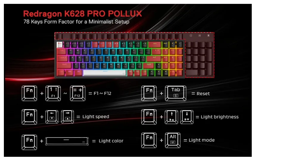 Redragon POLLUX K628-PRO 75% Wireless Hot-Swappable Gaming Keyboard –  Redragonshop