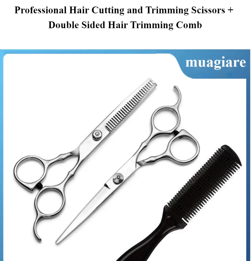 Professional Hair Cutting and Trimming Scissors + Double Sided Hair Trimming  Comb 
