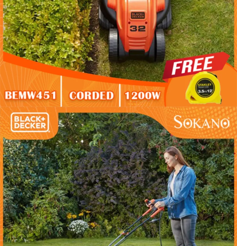 Electric lawn mower BEMW451BH / 1200 W / 32 cm, Black+Decker