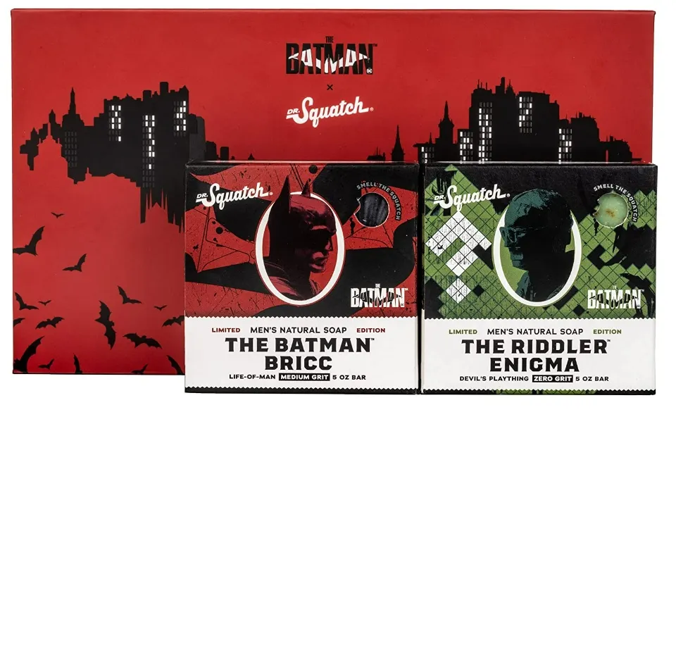 Dr. Squatch Soap The Batman Collection - Men's Natural Bar Soap - 2 Bar Soap  Bundle and Collector's Box Batman Soap for Men