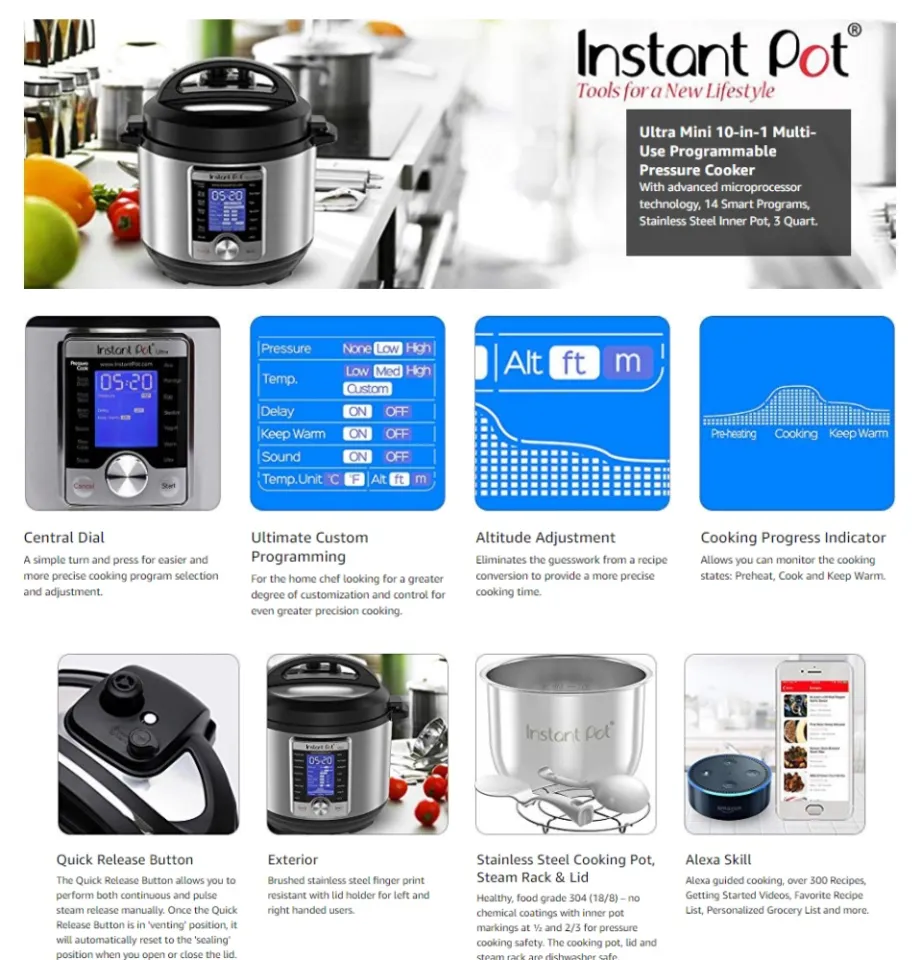 Instant Pot Ultra 8 Qt 10-in-1 Multi - Use Programmable Pressure Cooker  Slow Cooker, Rice Cooker, Yogurt Maker, Cake Maker Egg Cooker Saute Steamer  Warmer and Sterilizer 