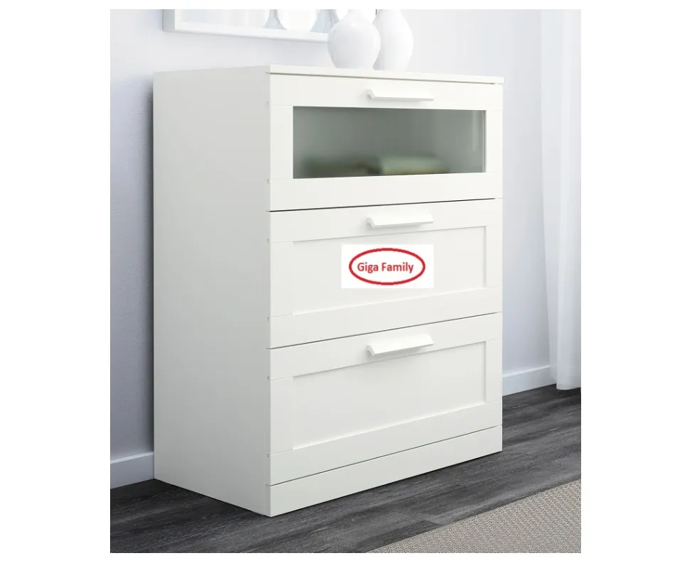 3 Drawers White Frosted Glass 78x95 Cm, Ikea Dresser With Frosted Glass Drawers