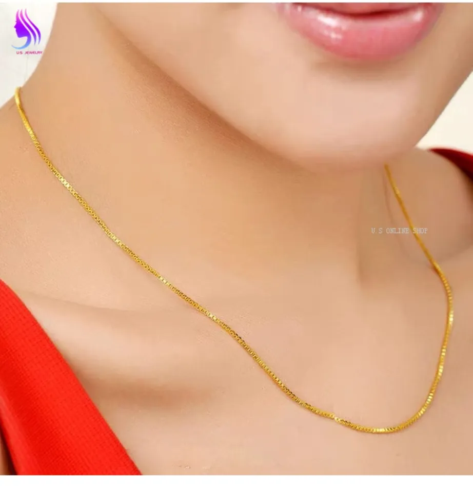 18K Saudi Gold Necklace Gold Necklace Gold Lock Bone Of Box Chain Necklace