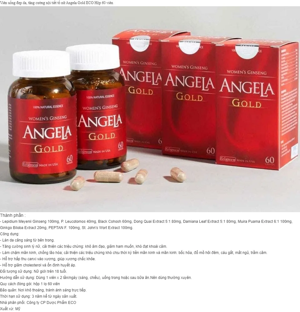 Viên uống đẹp da, tăng cường nội tiết tố nữ, Angela gold ECO Hộp ...