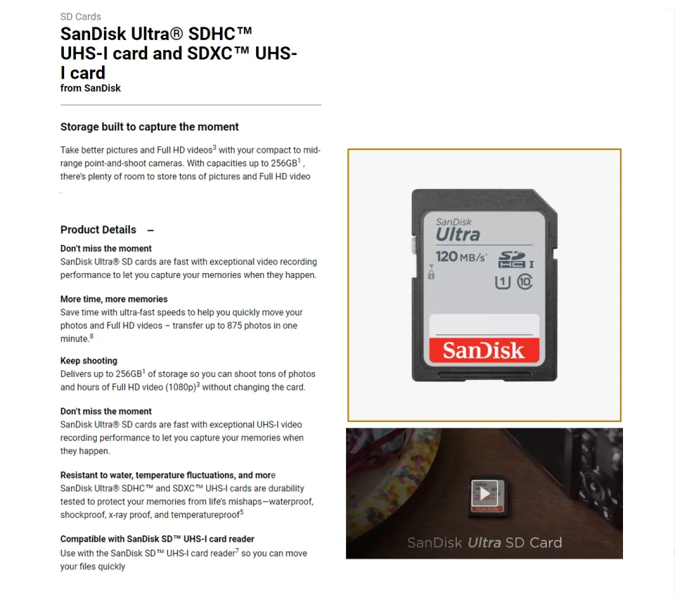 SanDisk 128GB Ultra SDHC UHS-I / Class 10 Memory Card, Speed Up to 120MB/s  (SDSDUN4-128G-GN6IN)