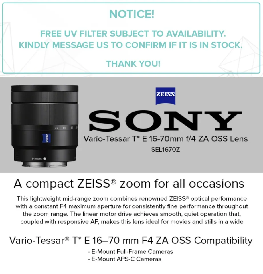 Sony SEL1670Z/ Vario-Tessar® T* E16–70 mm F4 ZA OSS Lens | Lazada PH