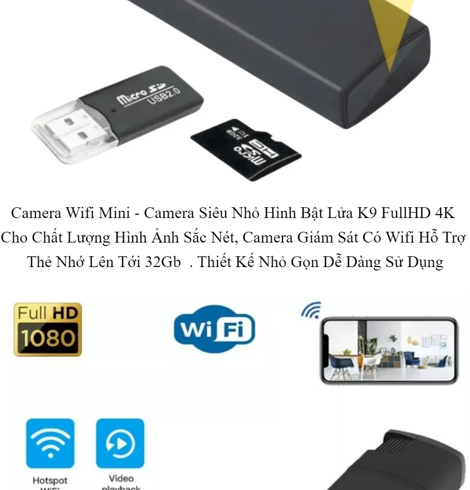 Camera Wifi Mini - Camera Siêu Nhỏ Hình Bật Lửa K9 FullHD 4K Cho ...