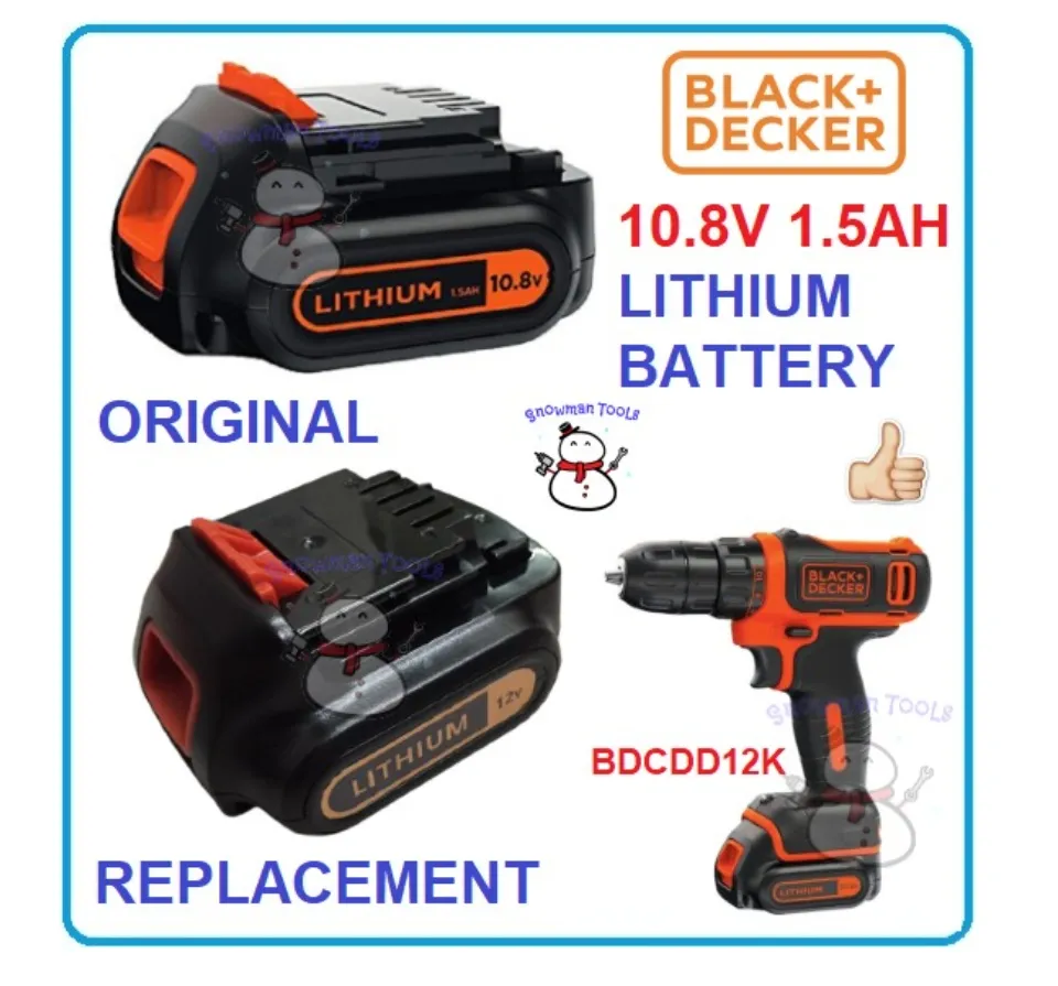 Compact 10,8V lithium cordless drill battery for Black & Decker - BDCDD12