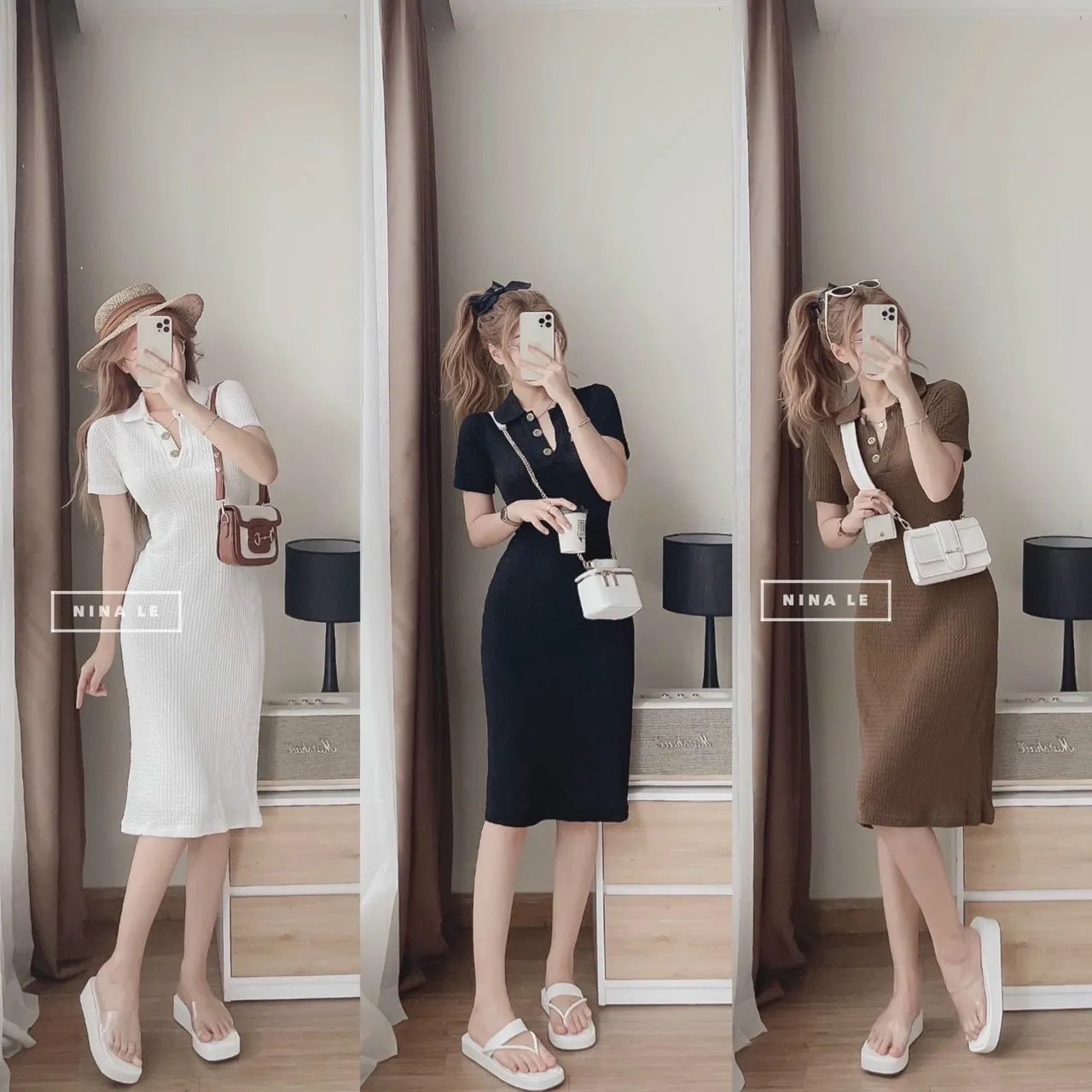 Váy đầm nữ body tay ngắn cổ sơmi có nút chất thun kim cương dễ thương, quí phái