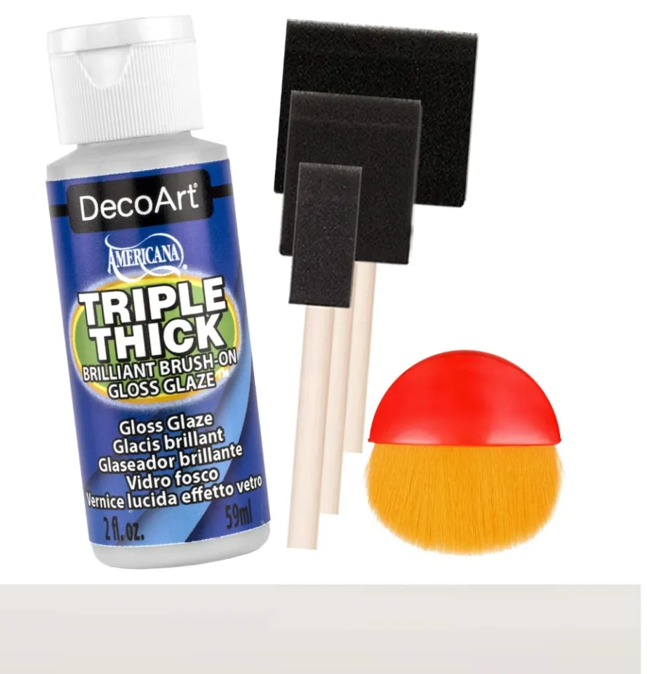 DecoArt Triple Thick Gloss Glaze, 2-Ounce, Pixiss Foam Brush Applicators  and Brush Applicator