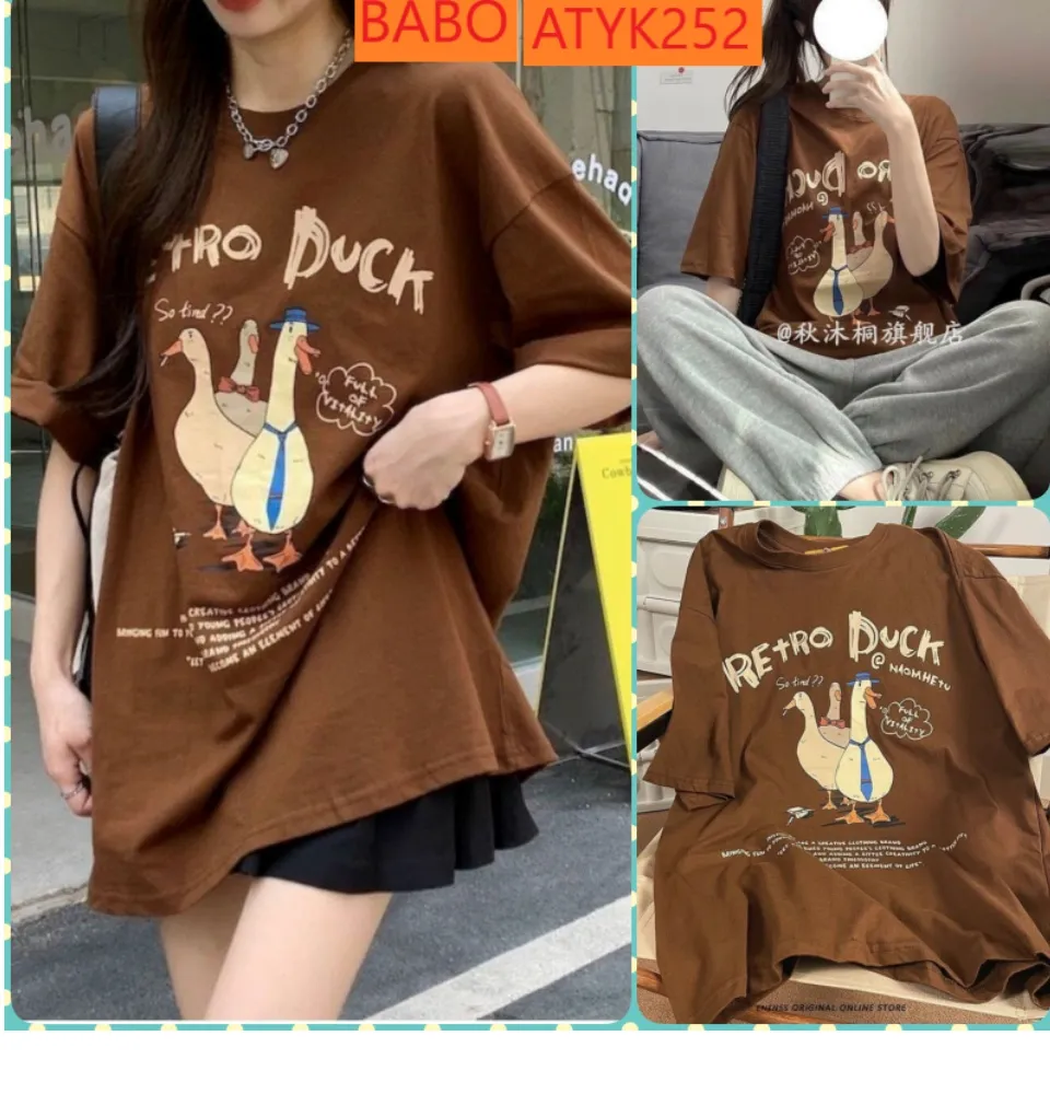 ATYK252] ÁO THUN NAM NỮ CỔ TRÒN TAY LỠ FORM RỘNG IN CON VỊT RETRO DUCK MÀU  NÂU CUTE PHÔ MAI QUE BABO 