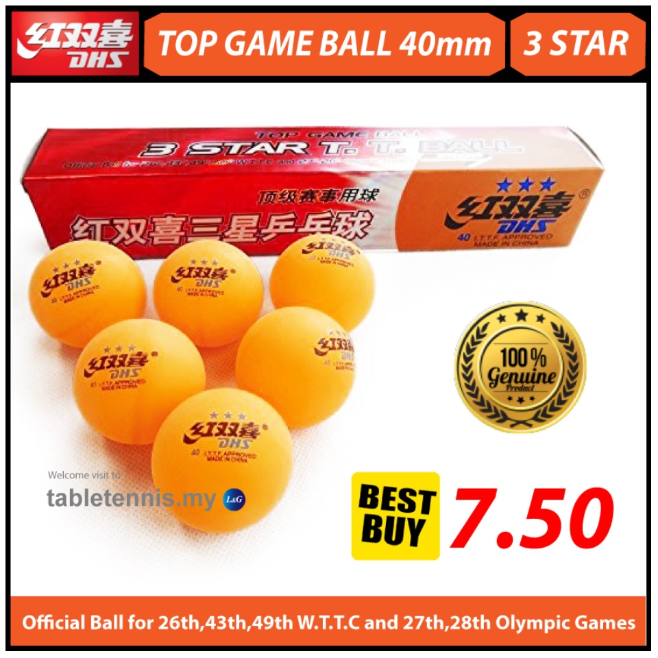 6 Pcs 1 Boxes 3 Stars DHS 40 MM Olympic Table Tennis White Ping Pong Balls 