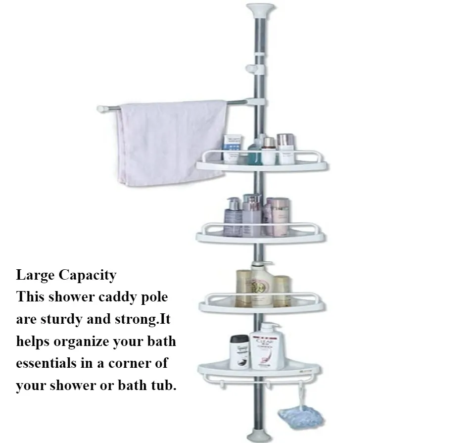 Baoyouni BAOYOUNI 4 Tier Bathroom Corner Shower Caddy Tension Pole Rust  Proof Telescopic Rod Storage Rack Organizer