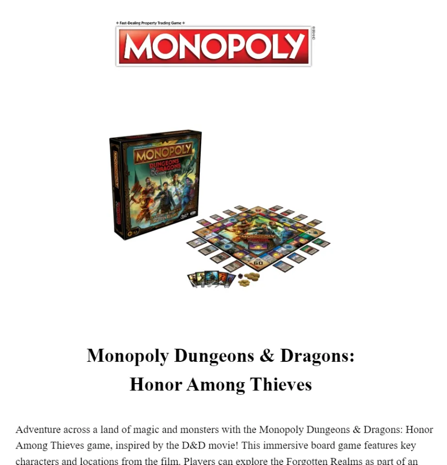 Monopoly Dungeons and Dragons: Honor Among Thieves Movie Edition