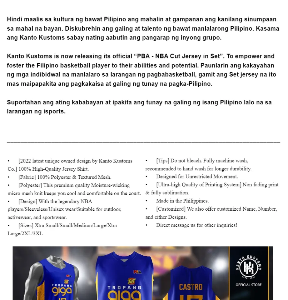 Kanto Kustoms x PBA “Nlex Road Warriors” Basketball Jersey Customize - NBA  Cut in SET