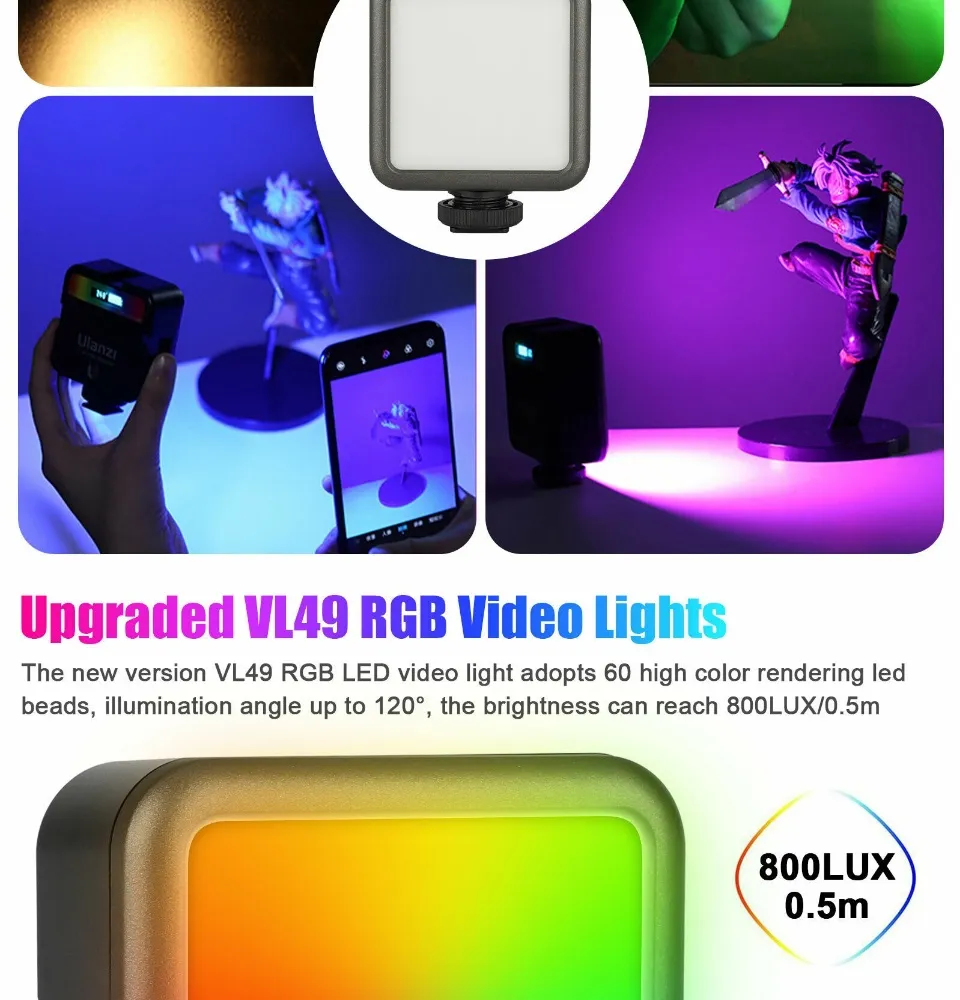 Đèn led mini cho điện thoại, máy ảnh, máy quay phim Ulanzi VL49 Led RGB - Đèn Đèn Led Mini Cho Điện Thoại, Máy Ảnh, Máy Quay Phim Ulanzi Vl49 Led Rgb - Đèn