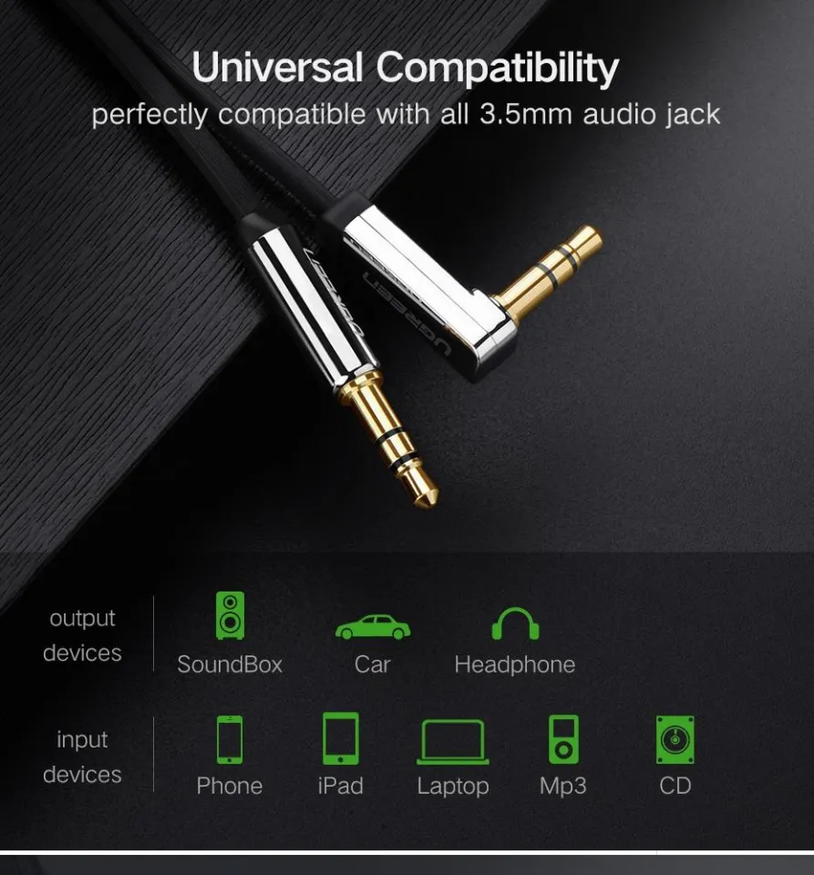 UGREEN 3.5mm Audio Cable Stereo Aux Cord 90 Degree Right Angle, Compatible  with Beats iPhone iPod iPad Tablets Speakers 24K Gold Plated Male to Male