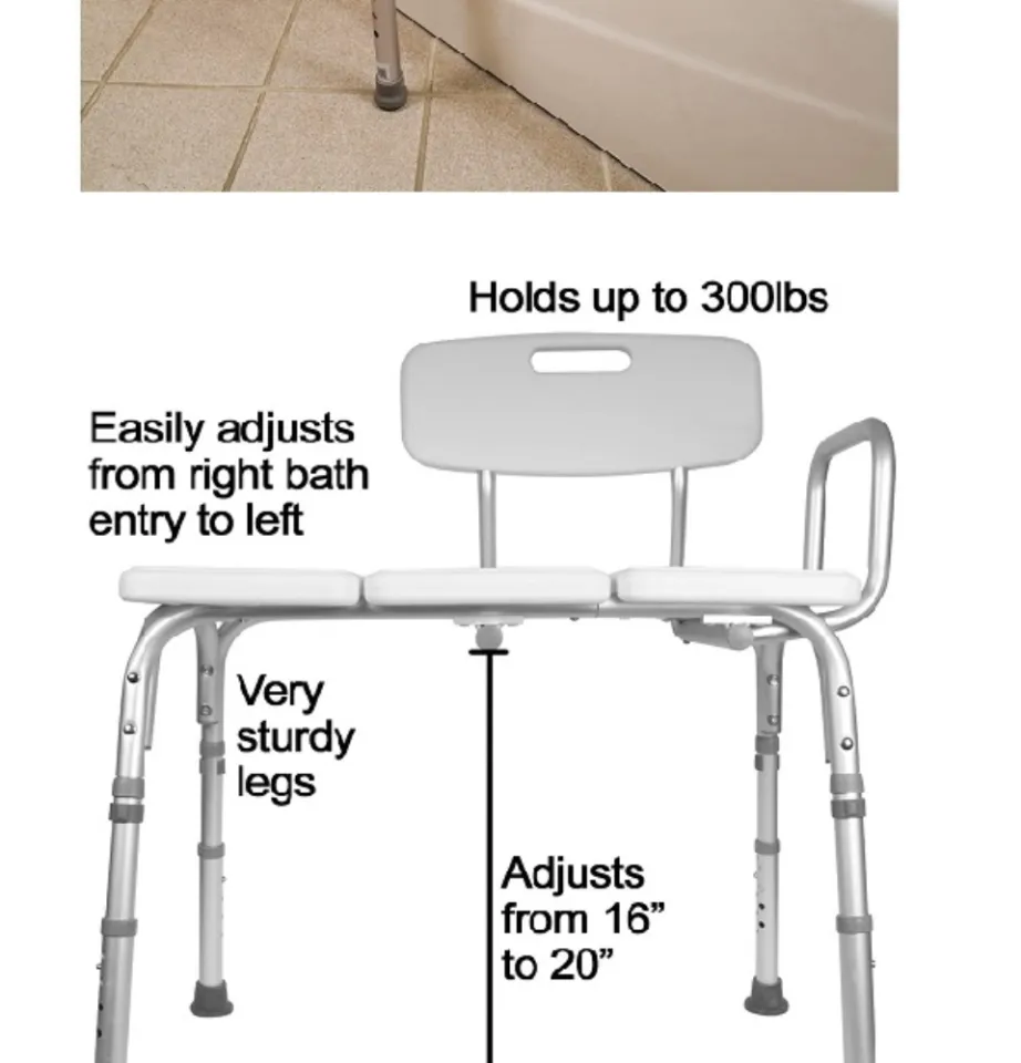 HEALTHLINE Tub Transfer Bench, Lightweight Medical Bath and Shower Chair  with Back Non-Slip Seat, Bathtub Transfer Bench for Elderly and Disabled,  Adjustable Height, White 