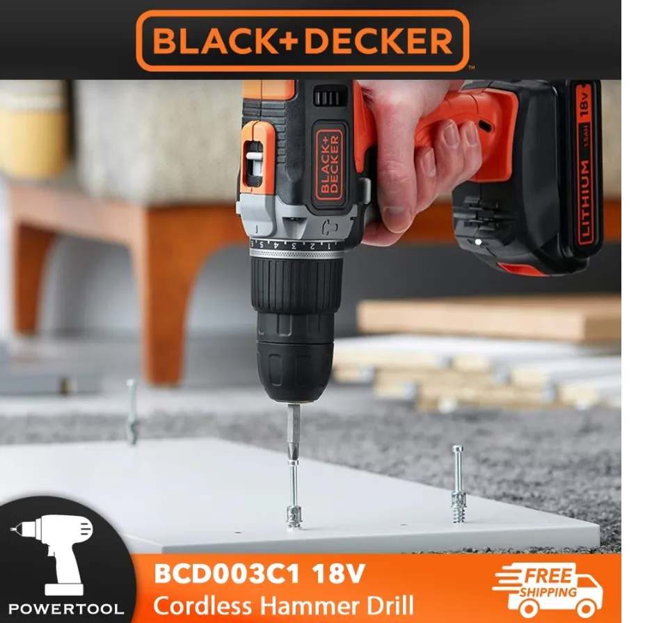 BLACK+DECKER 18V Cordless 2 Speed Hammer Drill + 2 Batteries +
