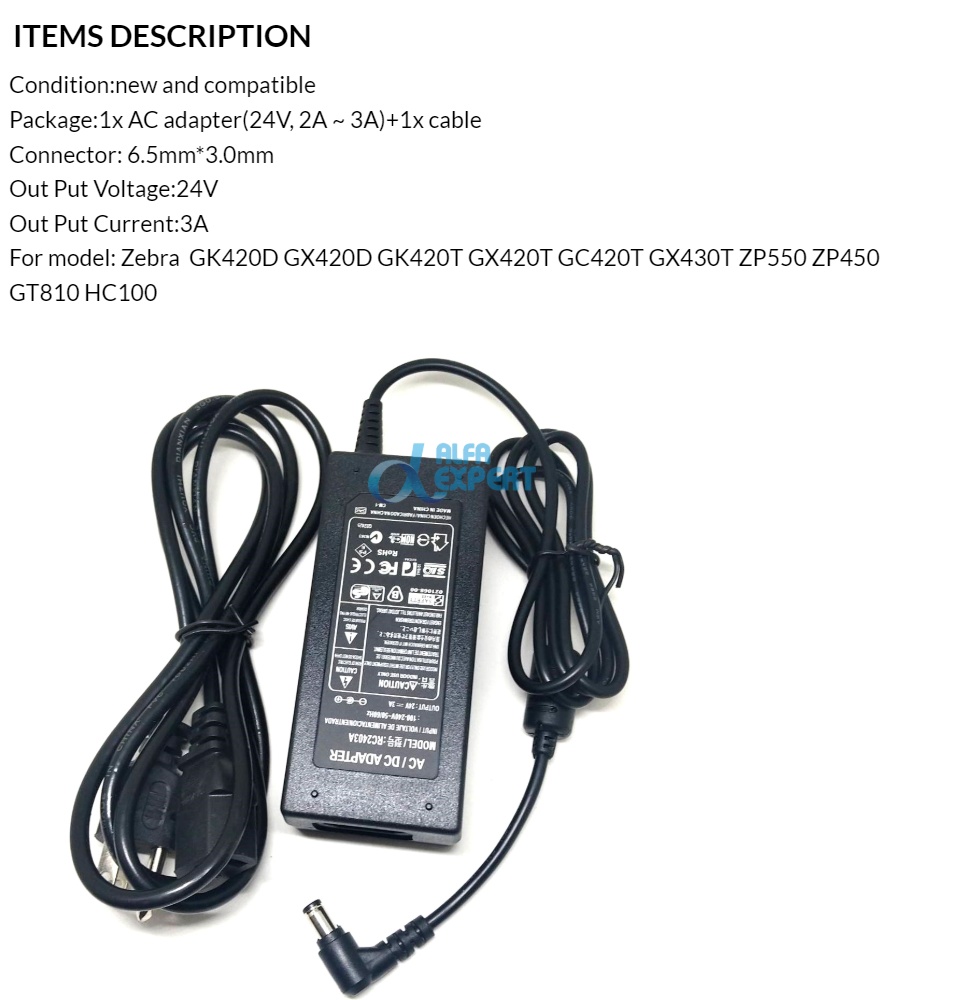 AC DC 24V Power Supply For Zebra GK420d GX420d GK420t GK420t Adapter Adaptor 