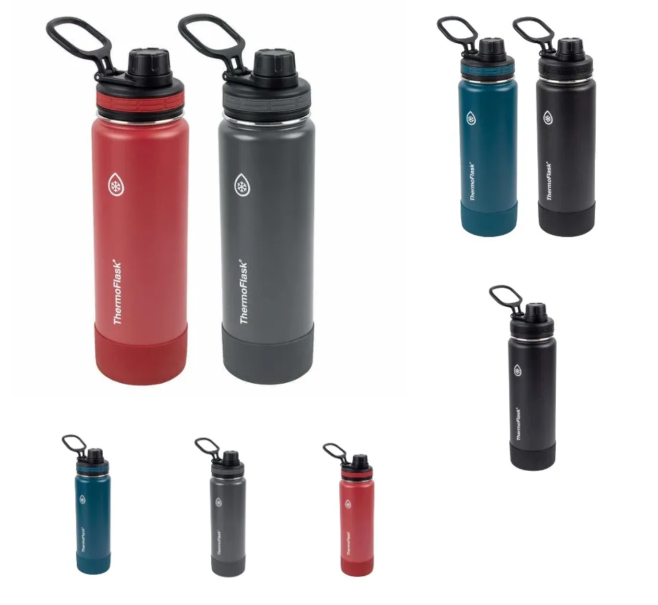 ThermoFlask 24oz Stainless Steel Insulated Water Bottle with Spout Lid,  2-pack