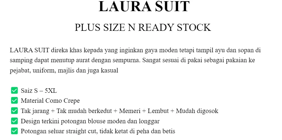 Ready Stock] Plus Size Laura Suit, Zara Suit, Suit Labuh, Suit Muslimah,  Super Plus Size | Lazada