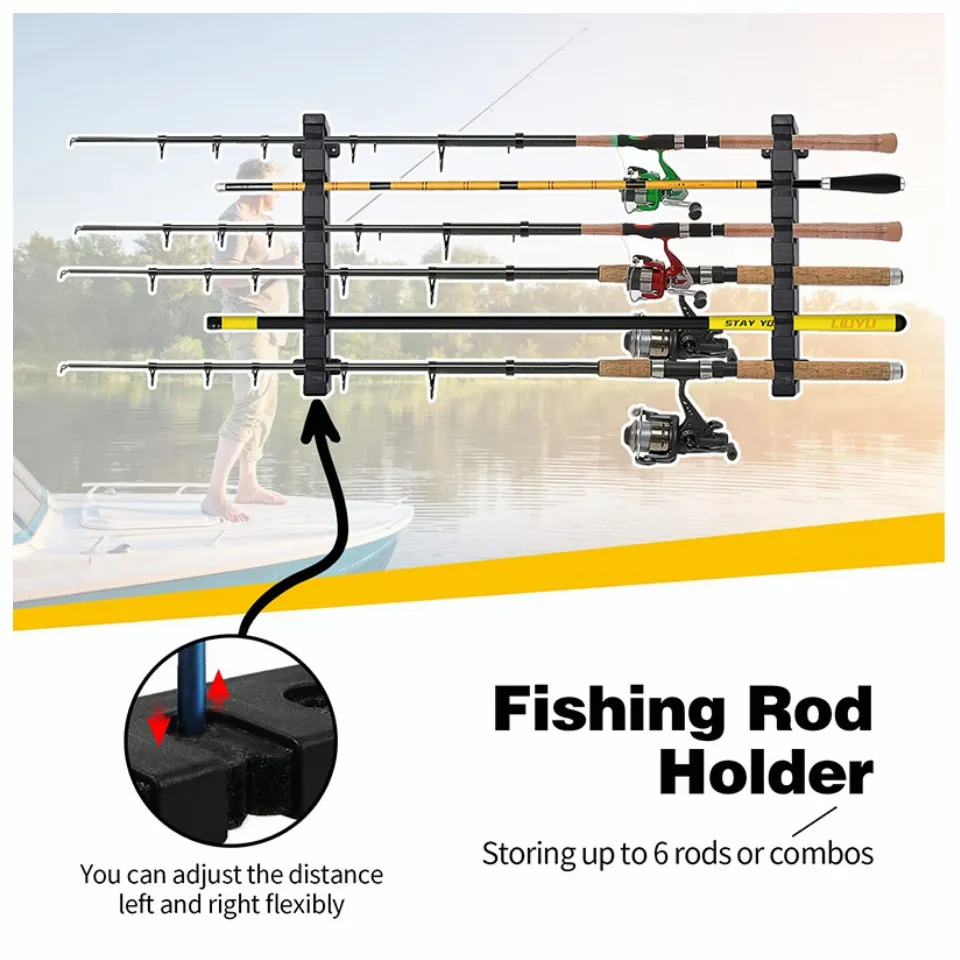 6 Holes Fishing Rod Holder Wall Mounted Vertical Fishing Rod Rack Fishing  Rod Storage Rack Organiser Fishing Accessories