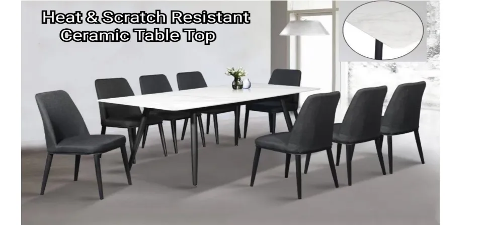 Q 10 8 Seater Ceramic Dining Set 6, How Many Feet Is An 8 Person Table