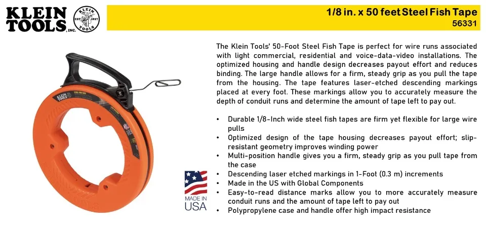 Klein Tools 56331 50 ft. Steel Fish Tape