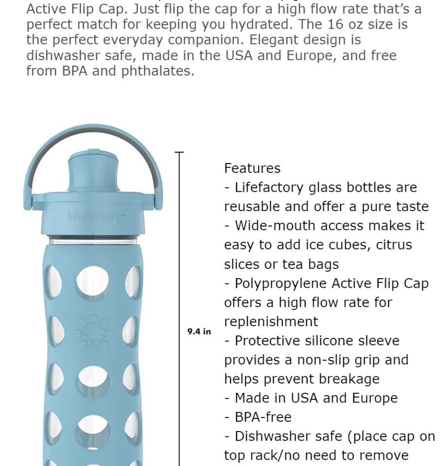 Lifefactory 22oz Glass Water Bottle with Silicone Sleeve & Active Flip Cap - Denim