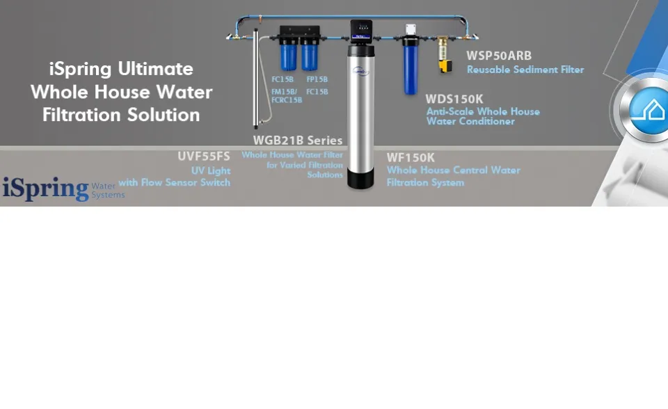 iSpring WGB22B USA NSF Certified 2-Stage Whole House Water Filtration System  Fine Sediment and Carbon Block Filters Removes 99% of Chlorine