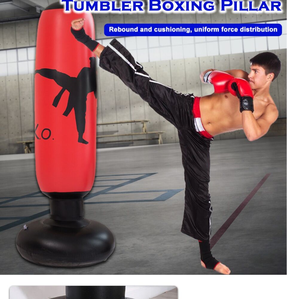 160cm Punch Bag Inflatable Boxing Column Tumbler Sandbags Kick Martial Training 