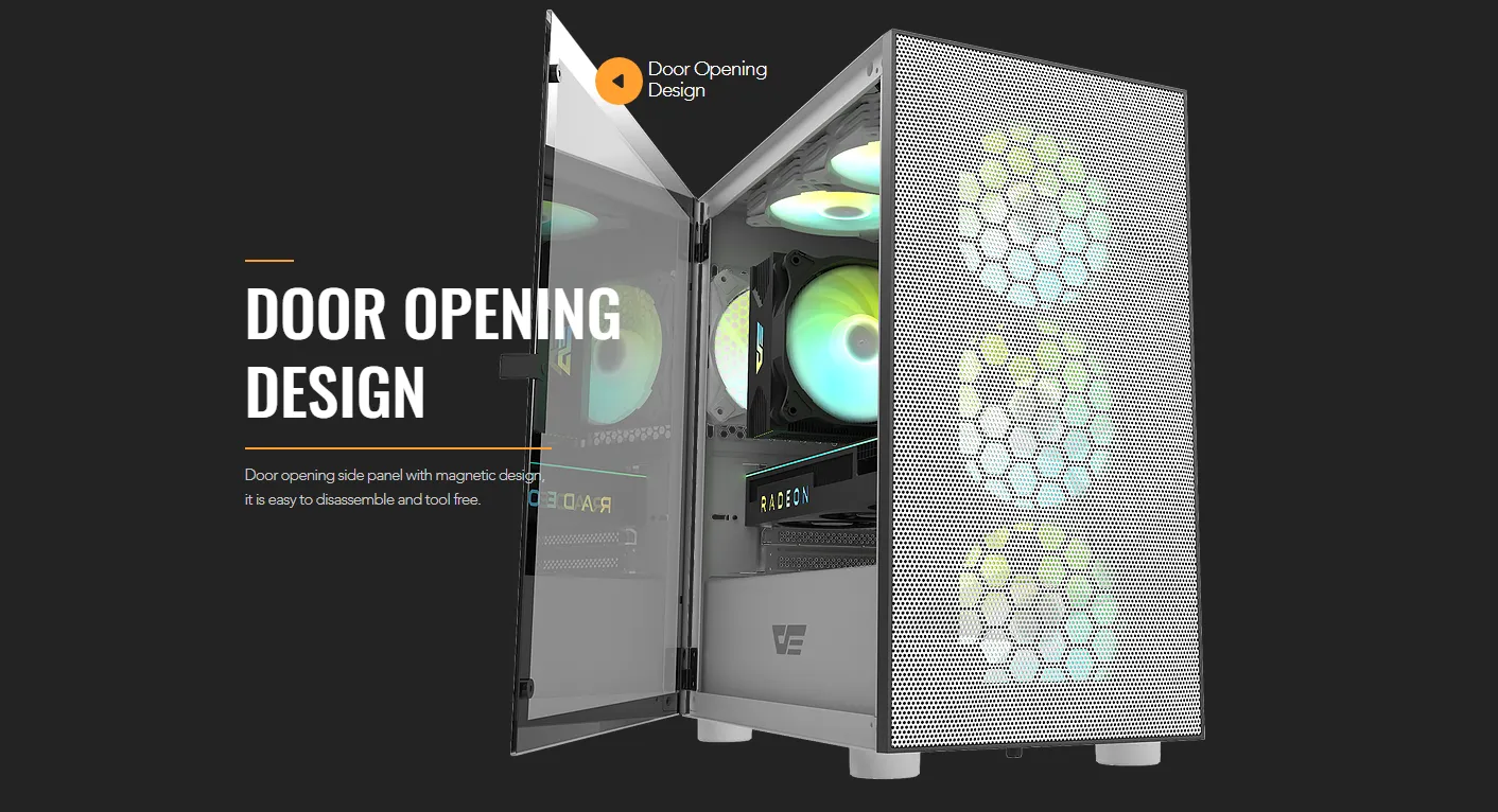 darkFlash DLM21 Mesh Micro ATX Case with Door Opening Tempered Glass Type No fans included 49