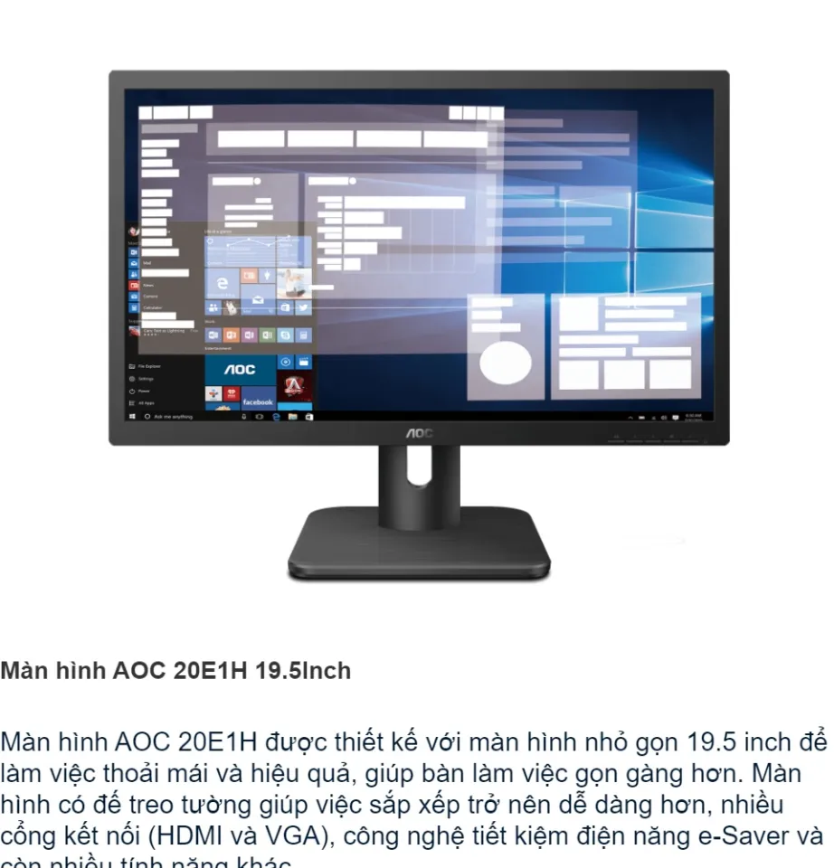 Monitor AOC 20E1H 195 1600x900 HD HDMI AOC