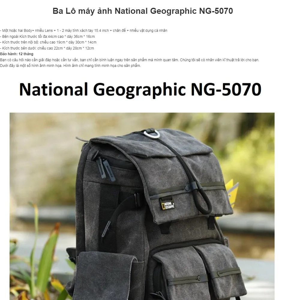 Ba Lô máy ảnh National Geographic NG-5070 | Lazada.vn