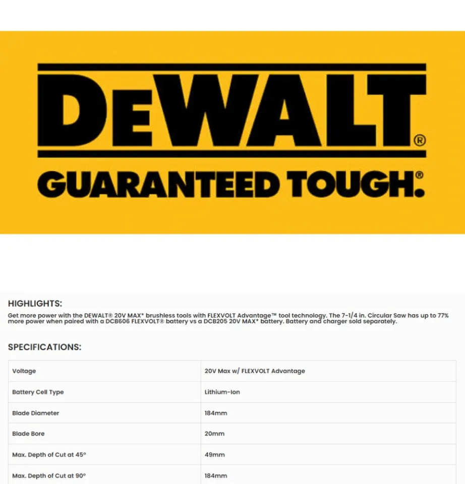 DeWalt DCS573N -KR Brushless Cordless 7-1/4" Circular Saw with FLEXVOLT  Advantage 20V MAX Li-ion Battery and Charger are sold Separately  CRDLSSAW DWT20V DCS573 [GIGATOOLS] Lazada PH