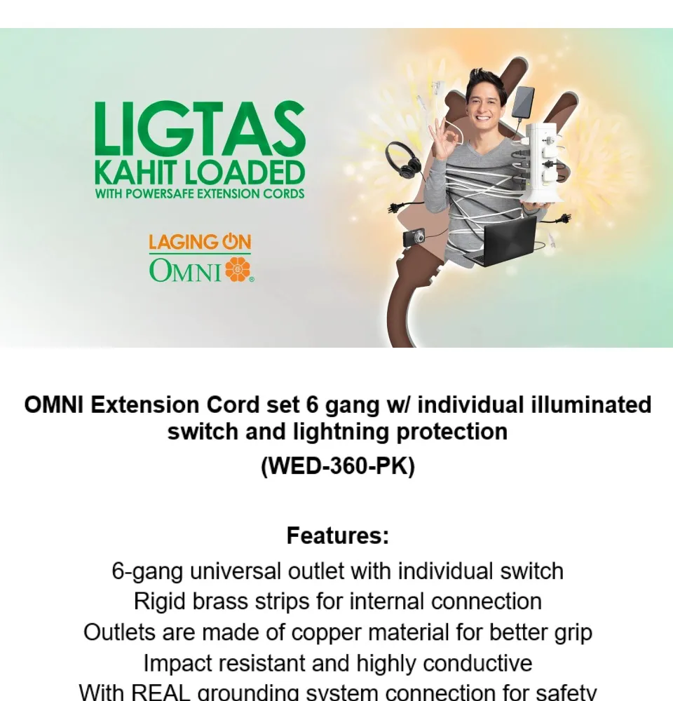 Omni Extension Cord Set 6 Gang With Individual Illuminated Switch And Lightning Protection Wed 360 Pk Lazada Ph