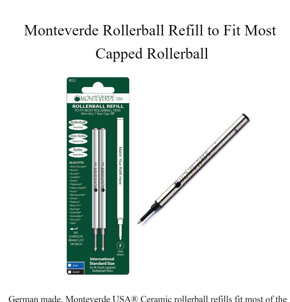 Black of Monteverde Fine Point Ceramic Refill for Most Capped Rollerball Pens 