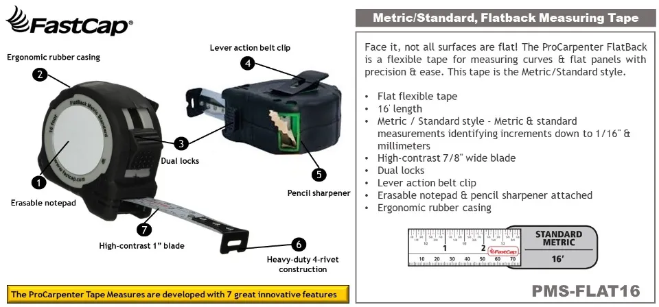 Fastcap PMS Flatback Series Tape Measure 16' PMS-FLAT-16