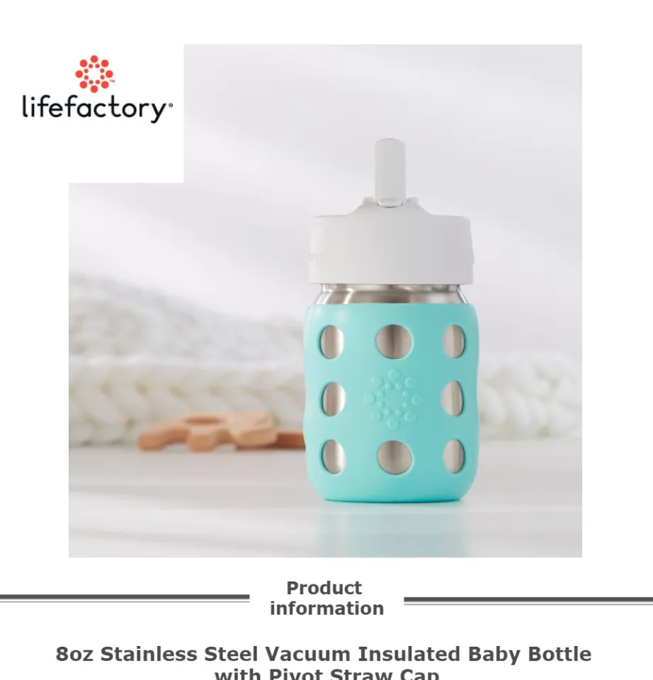 Lifefactory 8oz Stainless Steel Baby Bottle with Pivot Straw Cap Grey