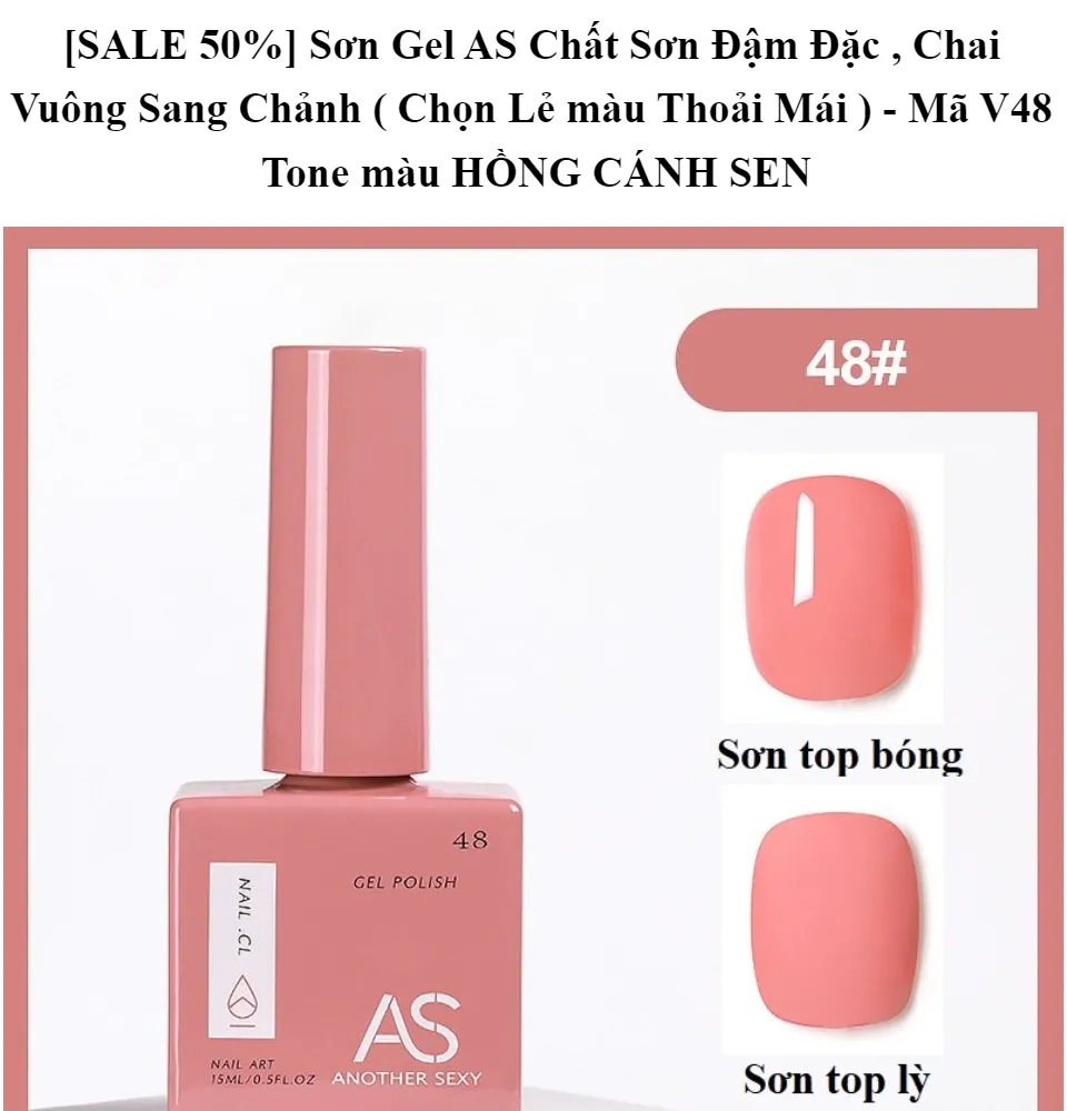 Sơn Gel AS - sản phẩm sơn móng tay chất lượng cao, thời trang và lâu phai. Với những gam màu đa dạng, bạn sẽ dễ dàng tìm được sắc màu ưa thích và phù hợp với phong cách của mình.