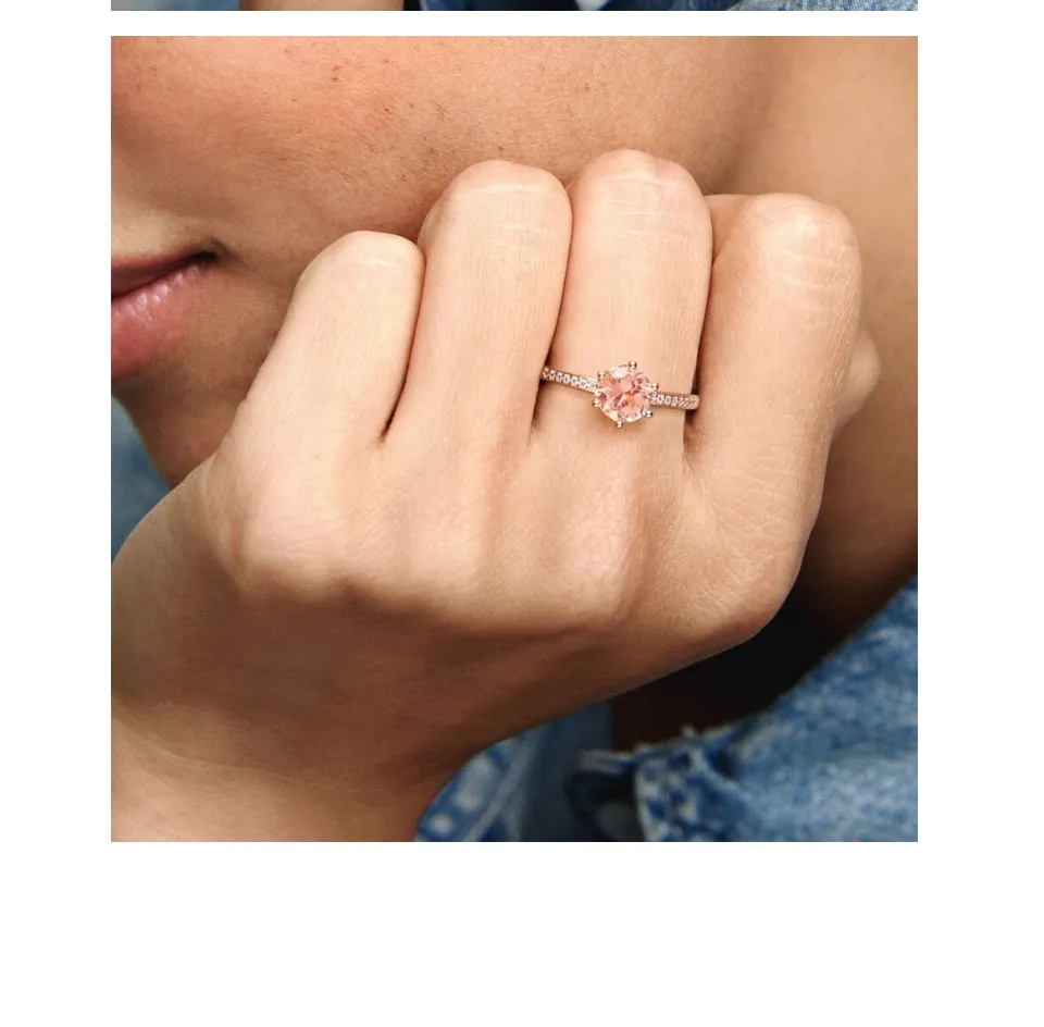 Pink Sparkling Crown Solitaire Ring