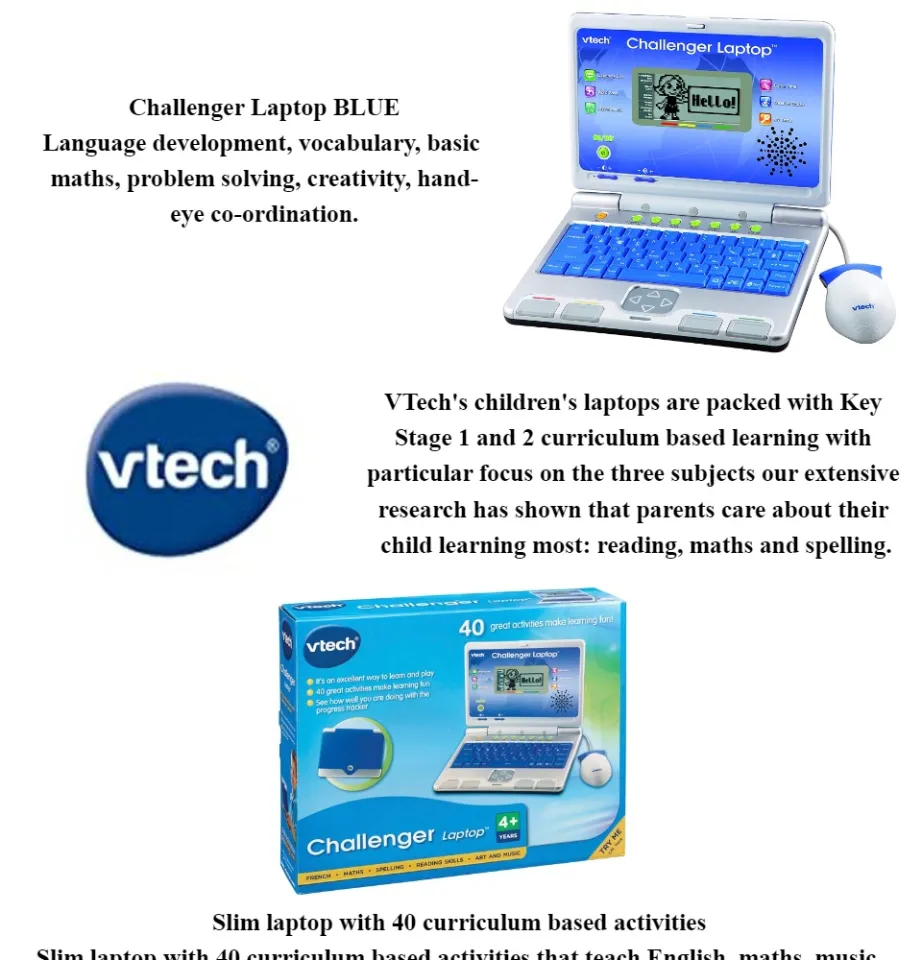 VTech Challenger Kids Laptop - Blue : : Toys & Games