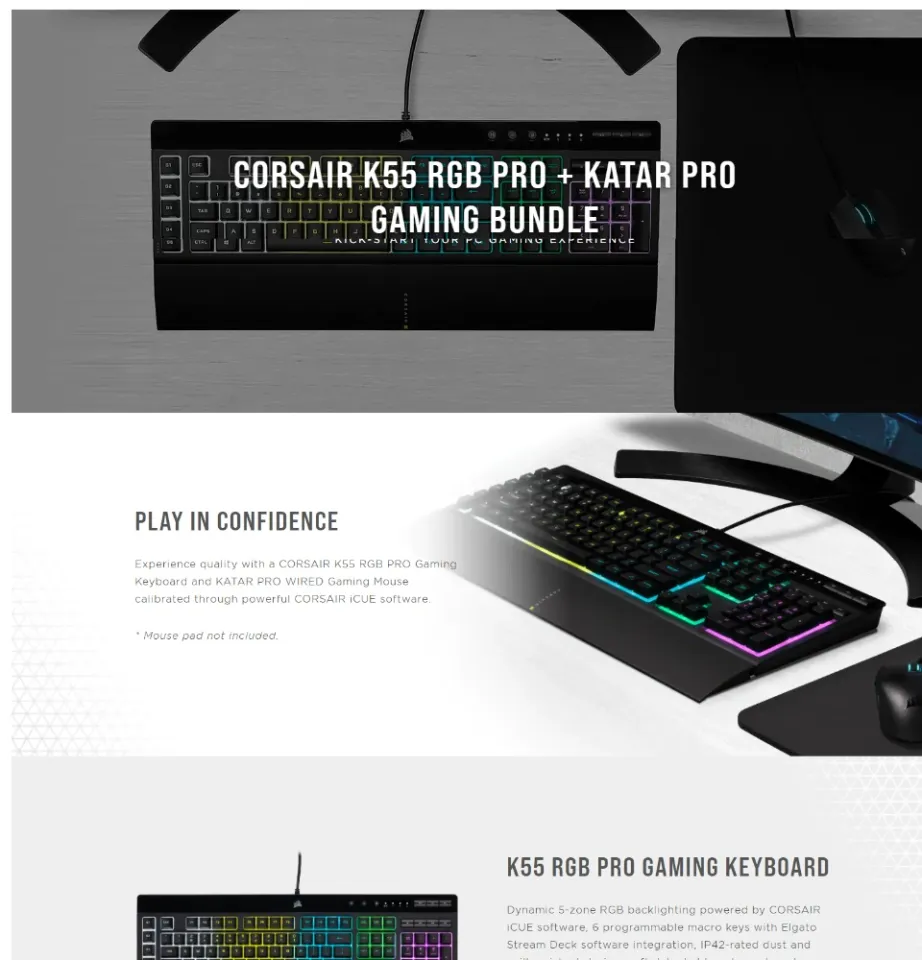 Corsair K55 RGB Pro Gaming Keyboard - Dynamic RGB Backlighting, Six Macro  Keys with Elgato Stream Deck Software Integration 