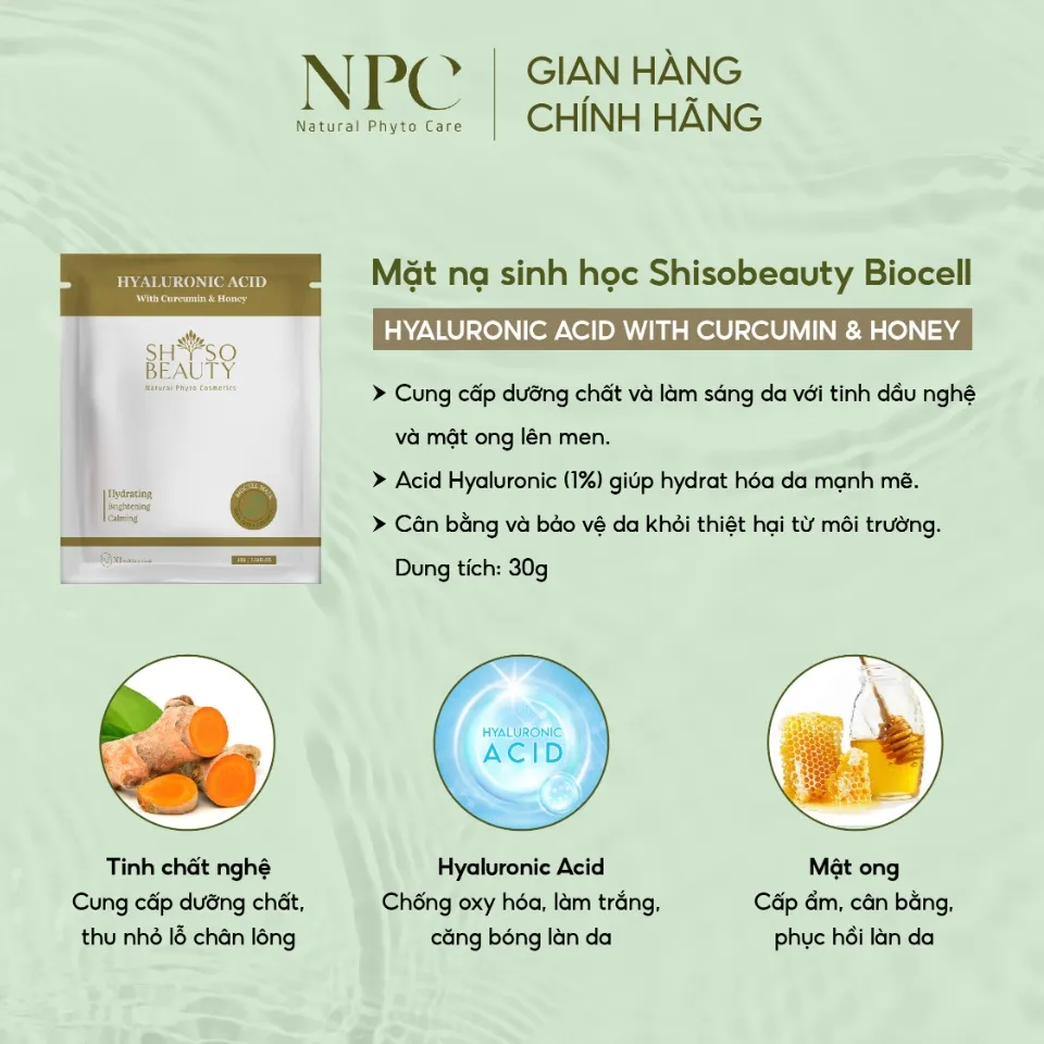 FREESHIP MAX] Combo Mặt nạ sinh học Hyaluronic Acid (1%) làm mịn và sáng da  Shsobeauty Biocell chiết xuất tinh đầu nghệ và mật ong | Lazada.vn