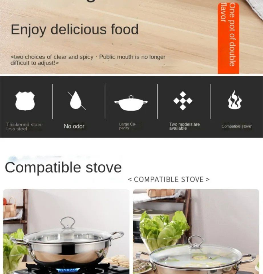 Telituny Fondue Pot Hot pot Hot pot with divider Divided Hot Pot Chinese  hot pot Extra Thick Divided Stainless Steel Hot Pot for Induction Cooker